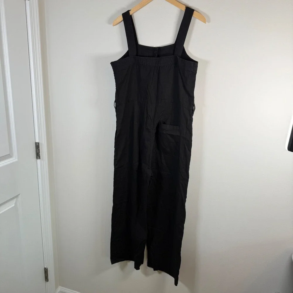 Everlane The Linen Button-Front Jumpsuit Size 4 Black Square Neck Wide Leg‎